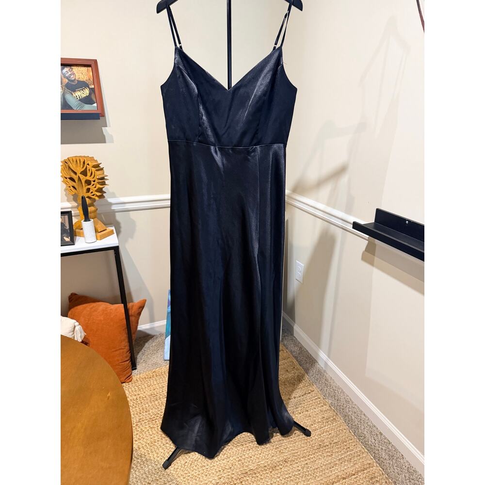 Birdy Gray Black Satin Dress Evening slit euc XL thick quality